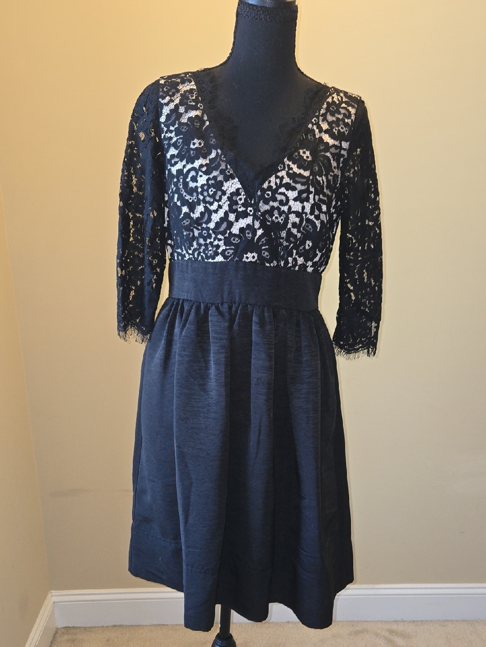 Eliza J Black Lace V-Neck Midi Dress